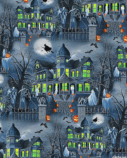 Happy Halloween - Spooky House on the Hill - Steel Gray