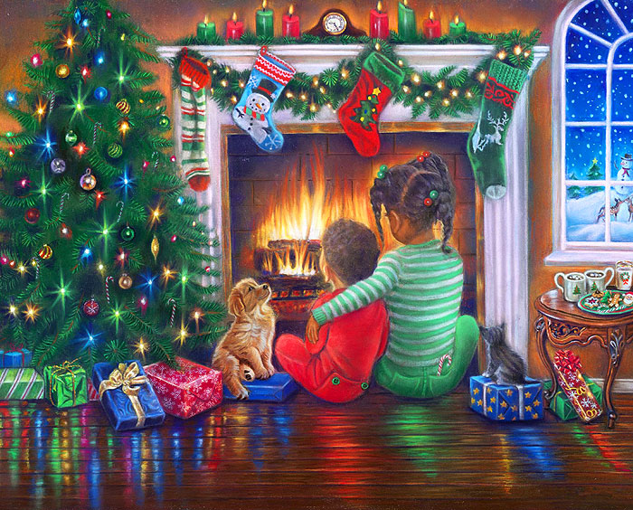 Christmas Cuddles Panel - Multi - 36" x 44" PANEL