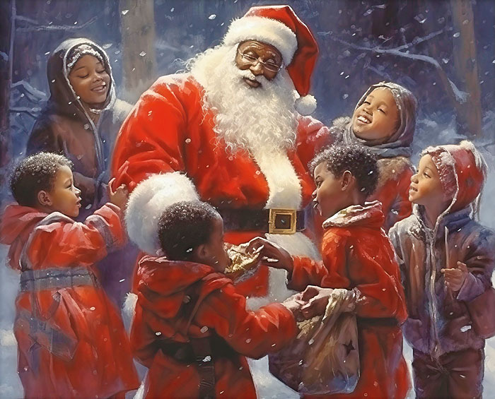 Santa With Children - Shadow Gray - 35" x 44" PANEL - DIGITAL