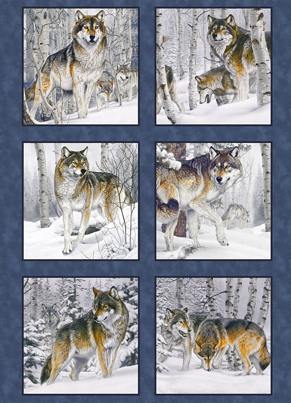 Wolves in the Snow - Wolf Pack - Sapphire - 45" x 54" PANEL