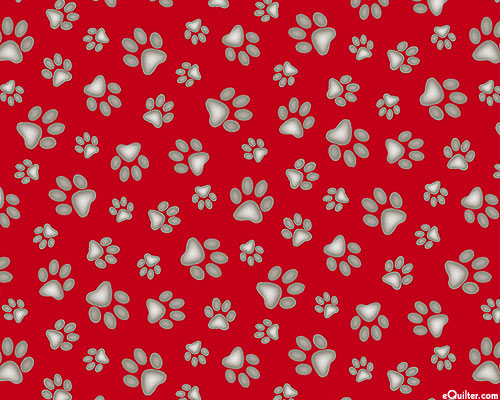 Adorable Pets - Paw Print Mischief - Vivid Red