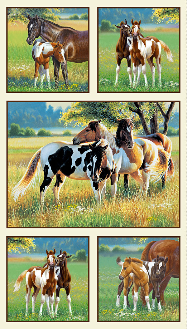 Pasture Buddies - Springtime Foals - Cream - 24" x 44" PANEL