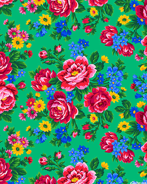Kokum Scarf - Babushka Florals - Holly Green - DIGITAL