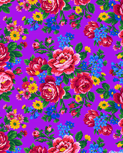 Kokum Scarf - Babushka Florals - Royal Purple - DIGITAL
