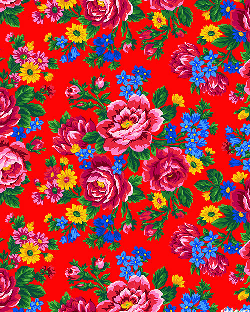Kokum Scarf - Babushka Florals - Flame Red - DIGITAL