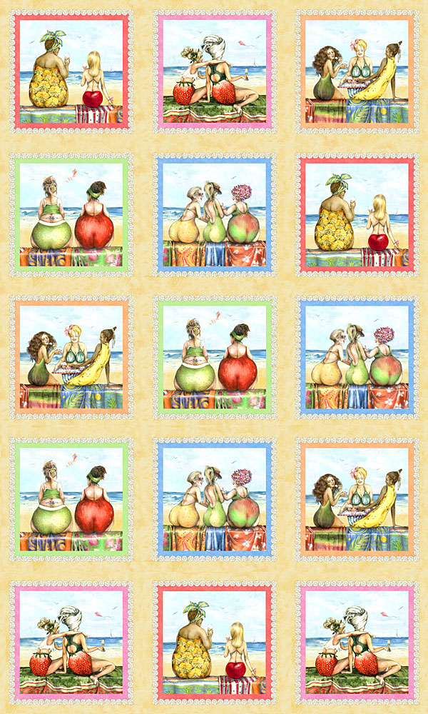 Fruit Ladies - Fruity Figures - Pale Yellow - 24" x 44" PANEL