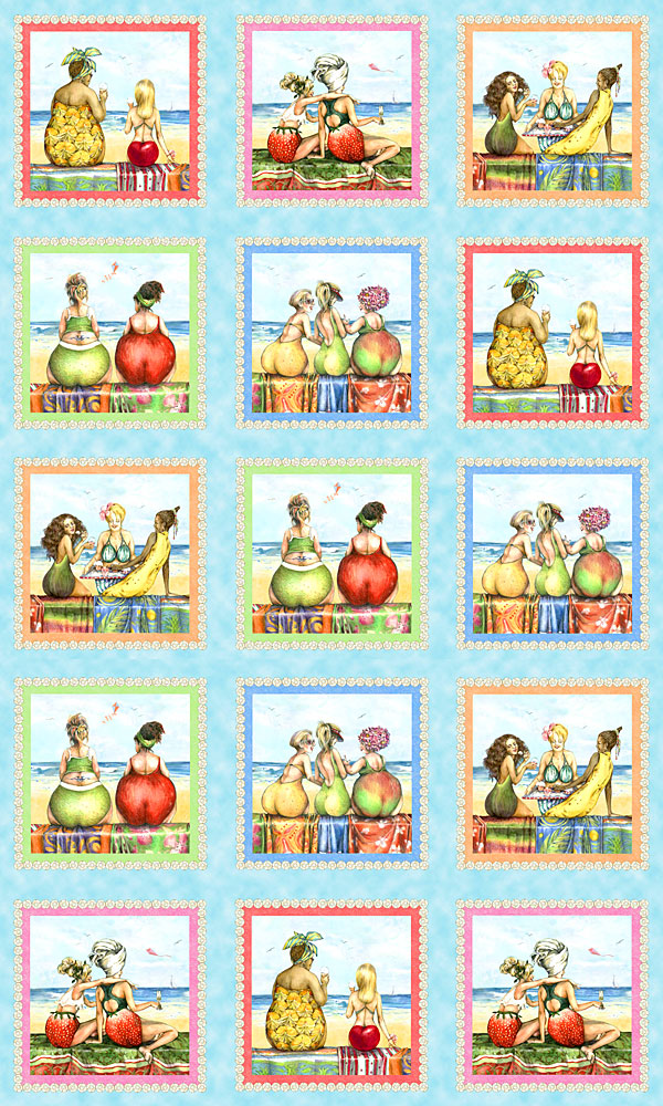 Fruit Ladies - Fruity Figures - Water Blue - 24" x 44" PANEL