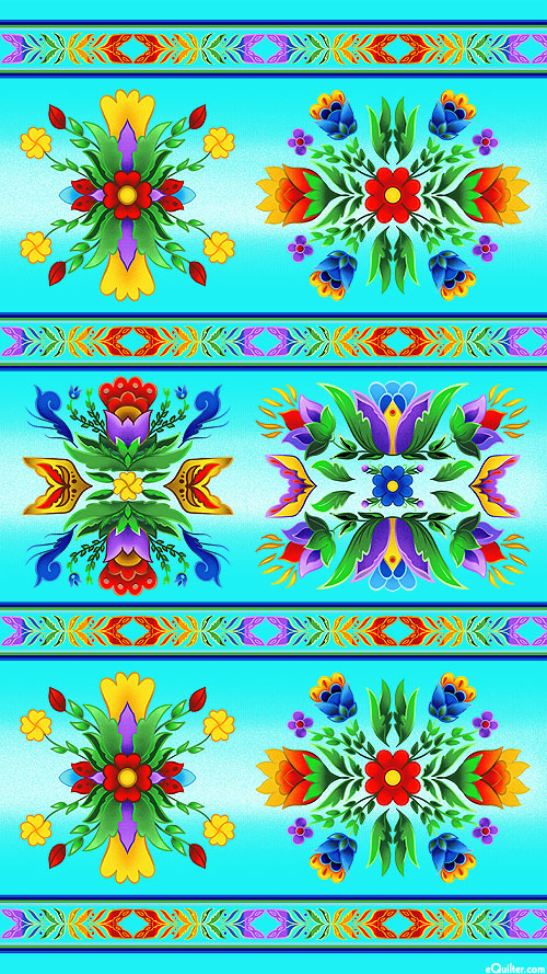 Regalia - Radiant Floral Stripe - Azure - 24" x 44" PANEL