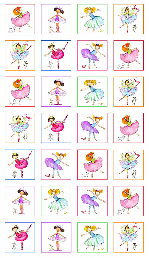 Little Ballerinas - Dance Squares - White - 24" x 44" PANEL