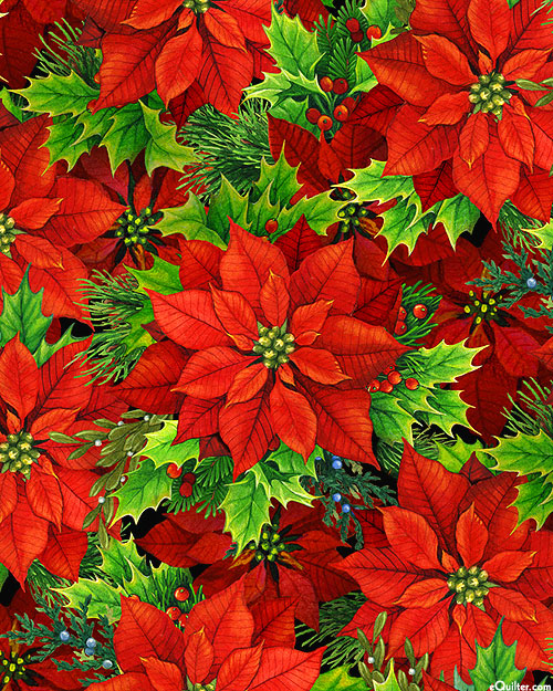 Musical Christmas - Poinsettias - Scarlet