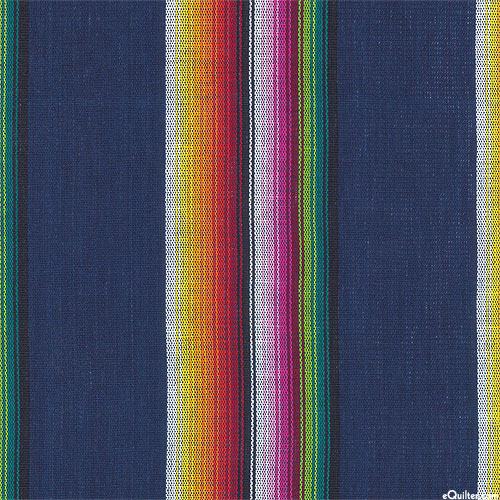 Guatemalan Yarn-Dye - Wish Rainbow Stripe - Navy - 34" WIDE