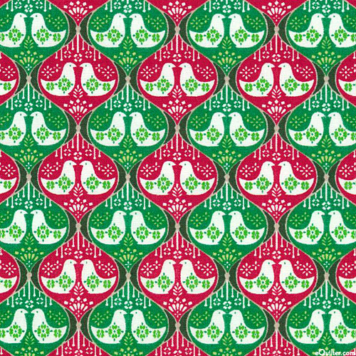 Season's Greetings - Christmas Doves - Emerald Green