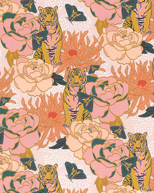 Tiger Lily - Big Cats & Blossoms - Pastel Pink