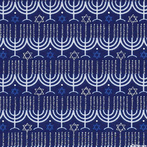 Blue Holidays - Rows of Menorah Candles - Midnight Blue/Silver