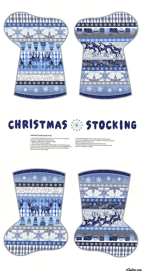 Blue Holidays - Festive Stockings - Blue/Silver- 24" x 44" PANEL