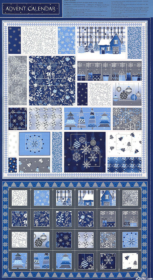 Blue Holidays - Advent Calendar - Blue/Silver - 24" x 44" PANEL