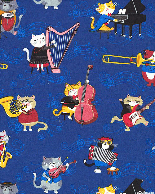 Musical Cats - Navy Blue