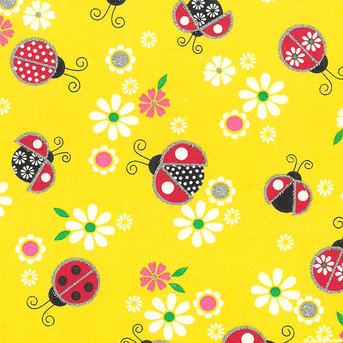 Novelty Prints - Ladybuggin Around - Lemon Yellow/Silver