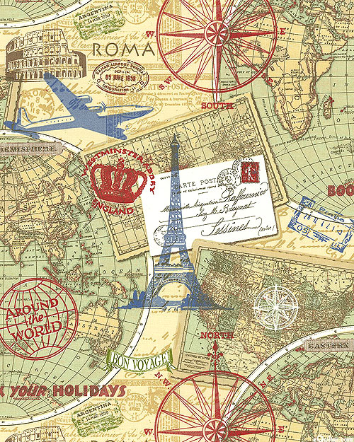 Journey Around the World - International Maps - Parchment Beige