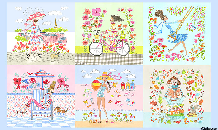 Calendar Girls - Spring & Summer - Sky Blue - 24" x 44" PANEL