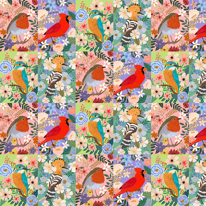 Bird Garden - Beautiful Birds - Multi - 24" x 44" PANEL