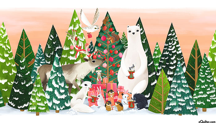 Holiday Celebration - Woodland Winter - Peach - 24" x 44" PANEL