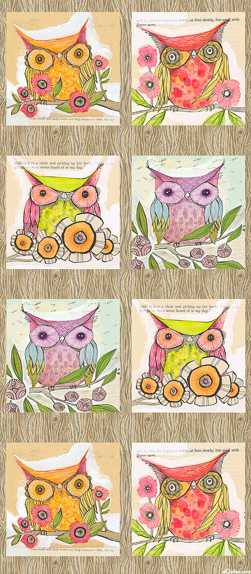 Well Owl Be - Owl Blocks - Oak Brown - 24" x 44" PANEL