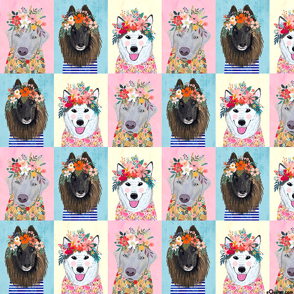 Floral Pets - Floral Puppies - Candy Pink - 25" x 44" PANEL