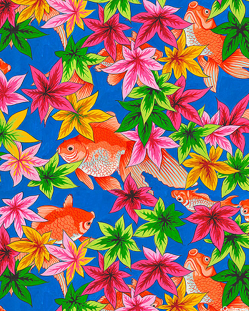 Temple Garden - Goldfish and Maple - Royal Blue