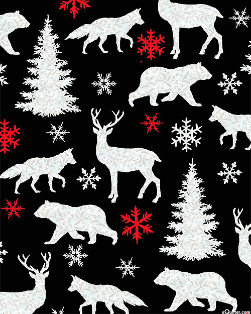Winter Elegance - Festive Animals - Black - FLANNEL