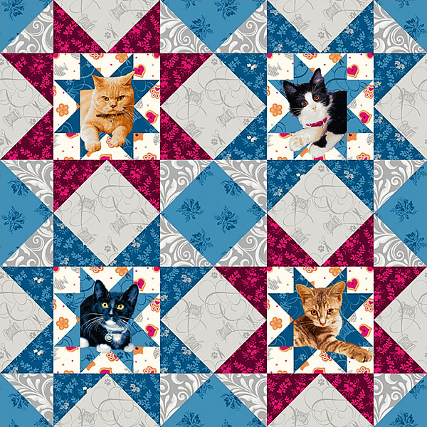 Quilted Kitties - Quilter Cat Blocks - Pewter Gray