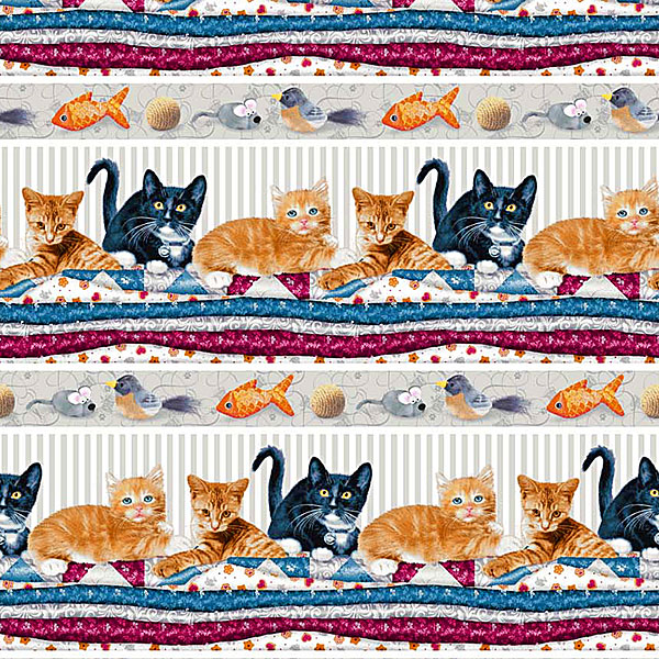 Quilted Kitties - Quilter Cat Stripes - Pewter Gray