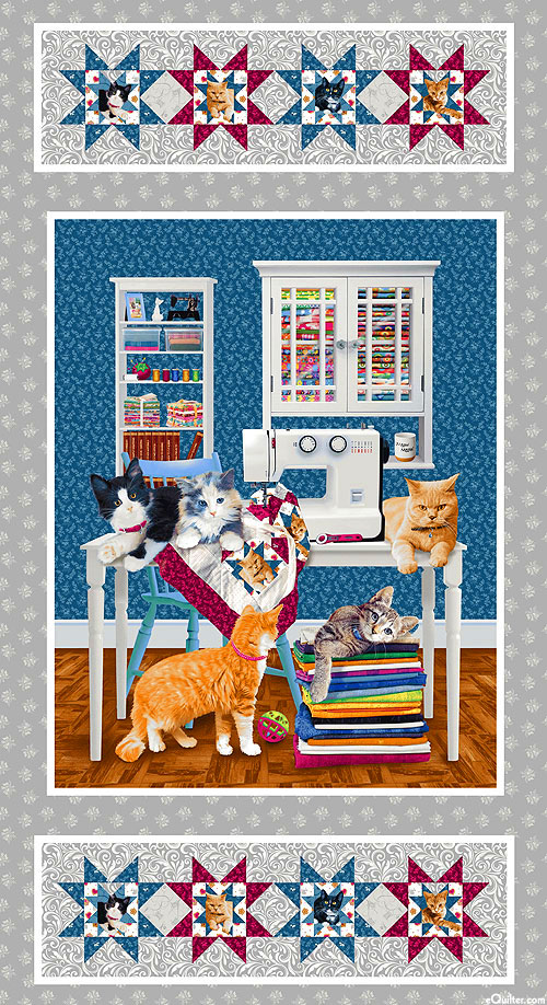 Quilted Kitties - Quilter Cat Frames - Pewter - 24" x 44" PANEL
