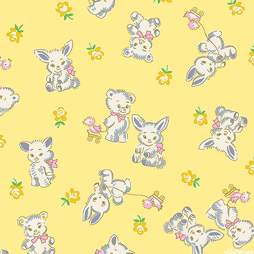 Nana Mae IV - Fuzzy Bunnies & Bears - Soft Yellow