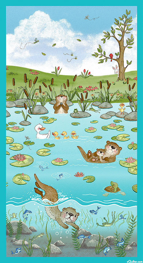 River Romp - Pond Friends - Robin's Egg Blue - 24" x 44" PANEL