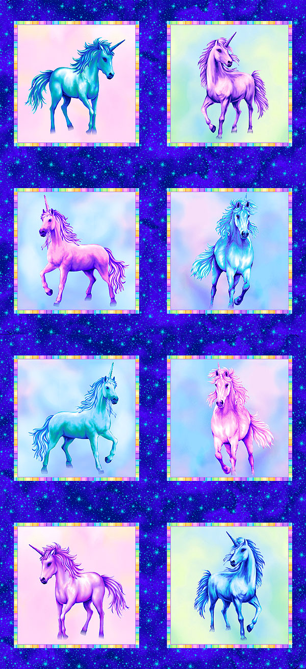 Unicorn Dreams - Majestic Unicorns - Cobalt - 24" x 44" PANEL