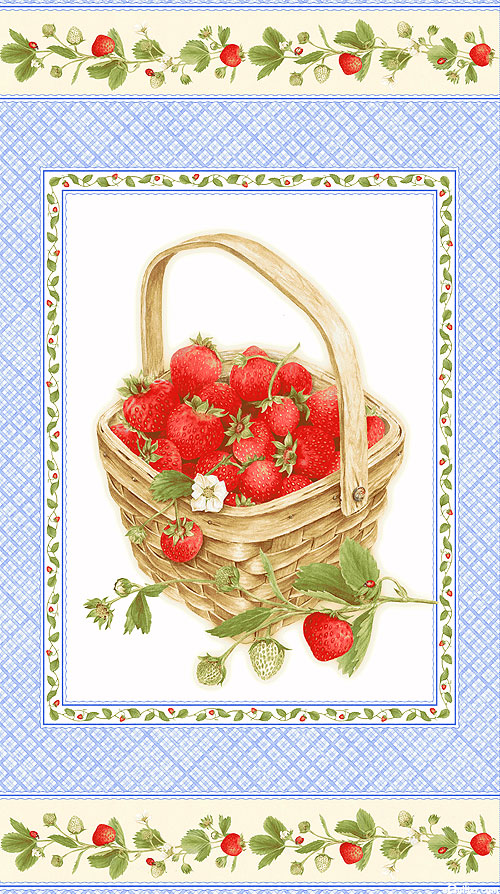 Strawberry Garden - Basket Picking - 24" x 44" PANEL