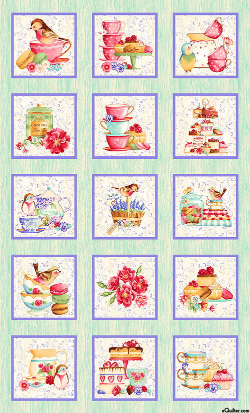 Tweets & Treats - Teatime Blocks - Mint - 24" x 44" PANEL