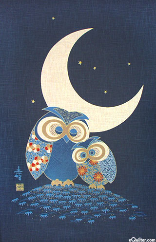 Owls & Moonlight - Noren Panel - Indigo/Gold