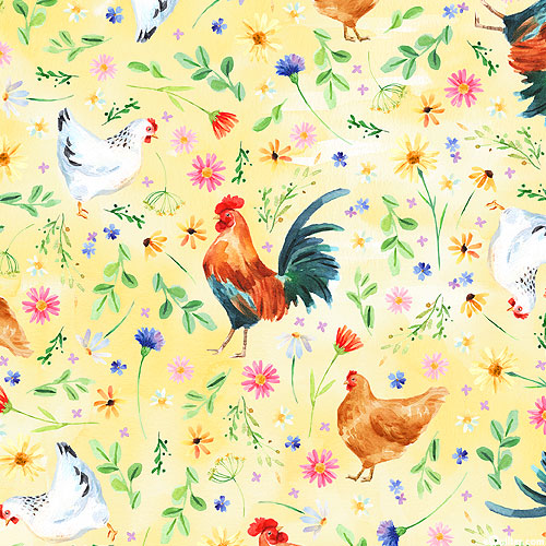 Farm To Table - Chicken Floral - Butter Yellow - DIGITAL