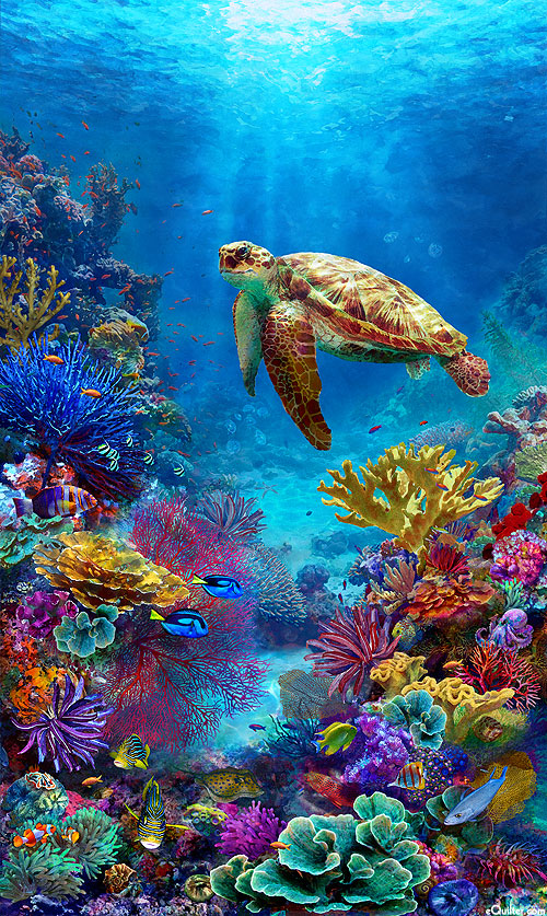 Tides of Color - Turtle Reef - Ocean Blue - 26" x 44" PANEL