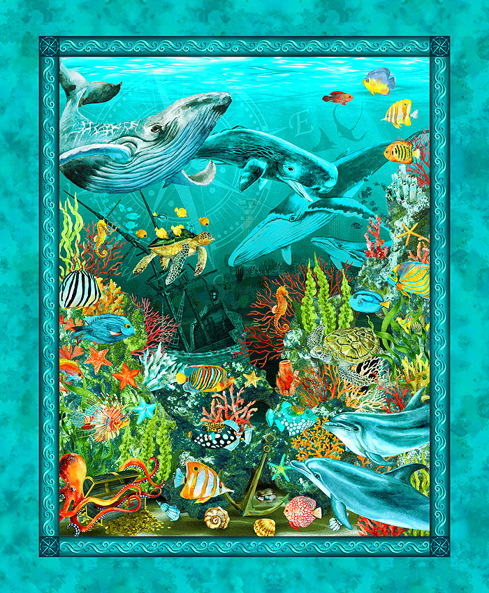 Calypso II - Underwater Playground - Mint Green- 36" x 44" Panel