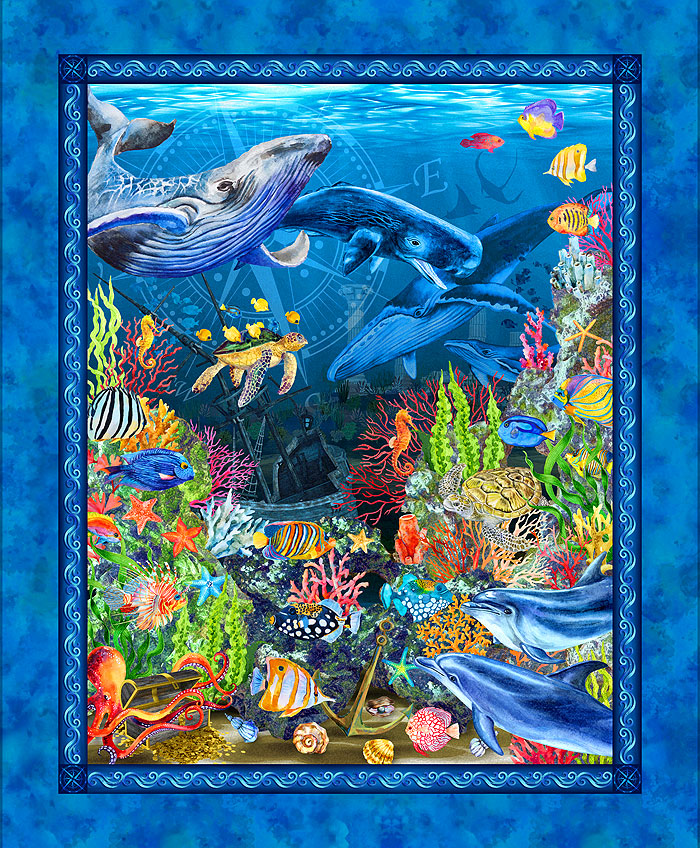 Calypso II - Underwater Playground - Blue - 36" x 44" Panel