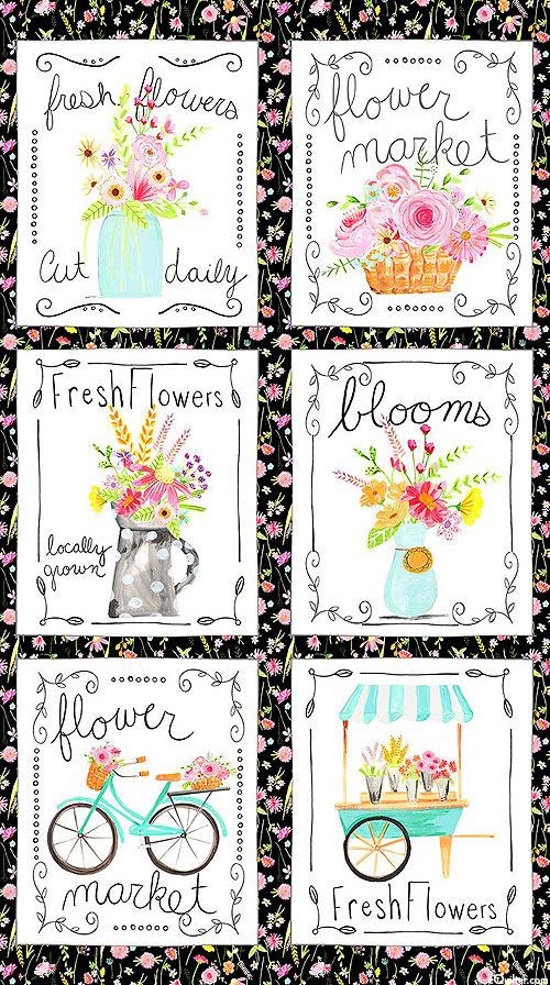 Flower Market - Fresh Blooms - Black - 24" x 44" PANEL - DIGITAL