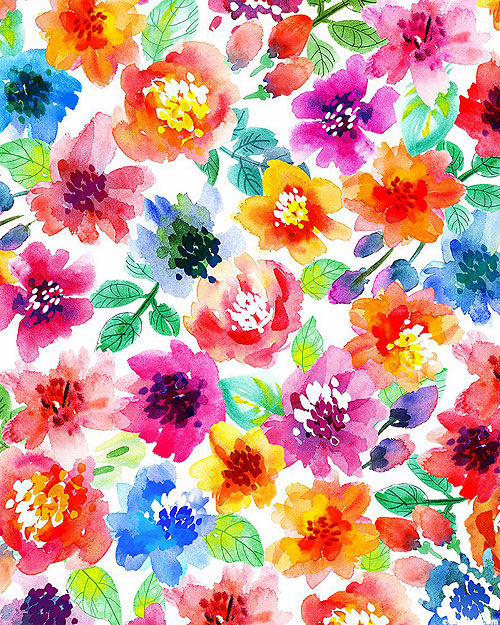 Sew Spring! - Watercolor Florals - White - DIGITAL