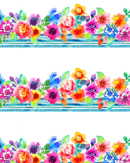 Sew Spring! - Watercolor Garden Stripe - White - DIGITAL