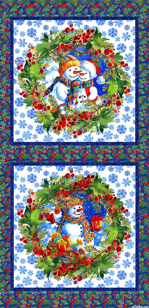 A Year of Art - Snowman Wreaths - Cobalt - 24" x 44" PANEL