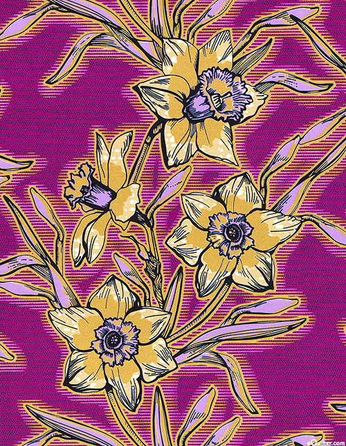 Dutch Wax Print - Graphic Daffodil - Cosmos Purple/Gold