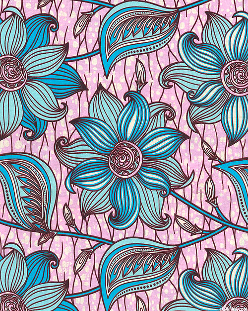 Dutch Wax Print - Stylized Dahlia - Retro Pink