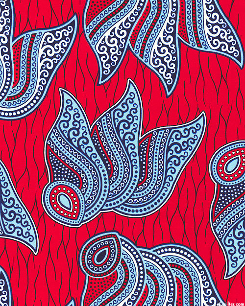 Dutch Wax Print - Paisley Flare - Ruby Red